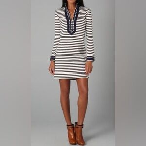 Tory Burch White/ Blue Cotton Knit Mini Tunic Nautical Dress Size Medium